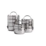 Generic Stainless Steel Clip Lunch Box, Diameter 14cm, Number of Containers 3