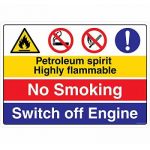 Safety Sign Store CW423-A2AL-01 Petroleum Sprit Highly Flammable No Smoking Switch Of Engine Sign Board