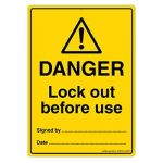 Safety Sign Store CW623-A6NT-01 Danger: Lock Out Before Use Sign Board