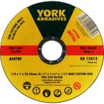 York YRK2304630K A60TBF Inox Cutting Disc, Size (Diameter x Thickness x Bore) 115 x 1 x 22.23mm