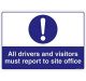 Safety Sign Store FS623-A3AL-01 Drivers & Visitors Must Report To Site Office Sign Board